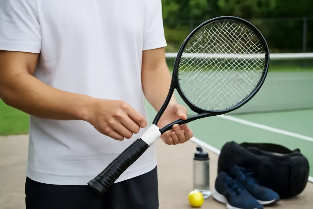 Photo illustrating tennis racket grip size beginner