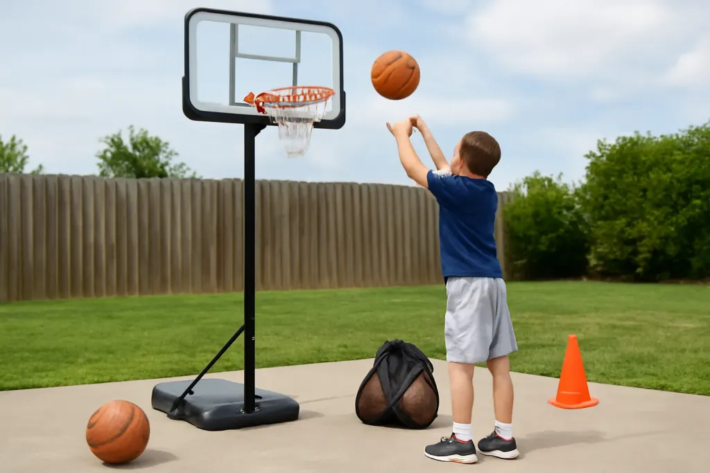 Photo illustrating basketball rim height youth practice