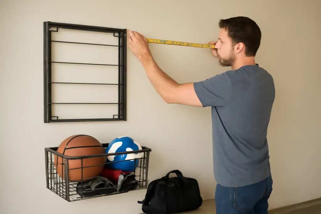 A second photo showing a related step or detail for measuring garage wall for storage rack