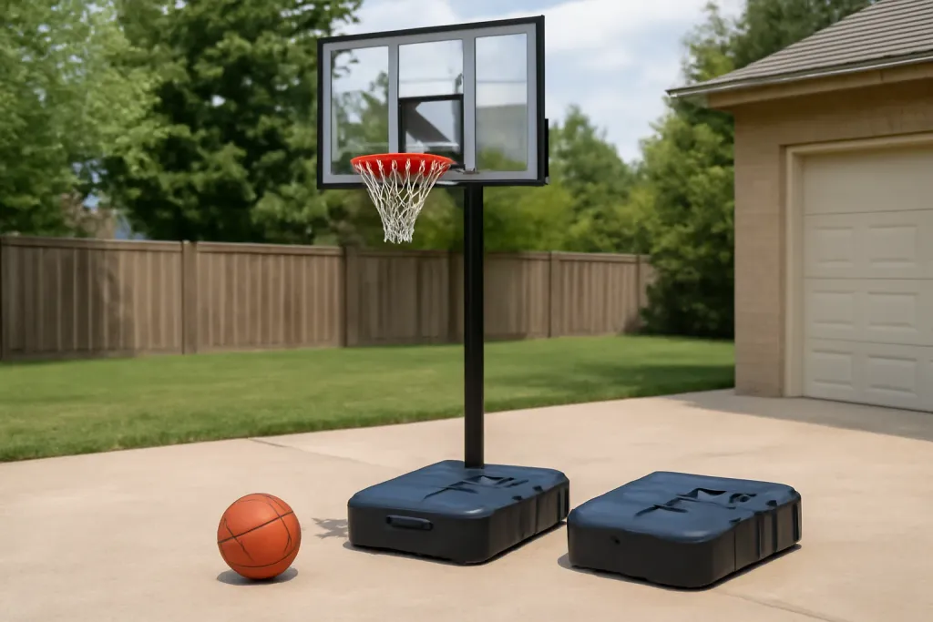 Photo illustrating portable basketball hoop base weight