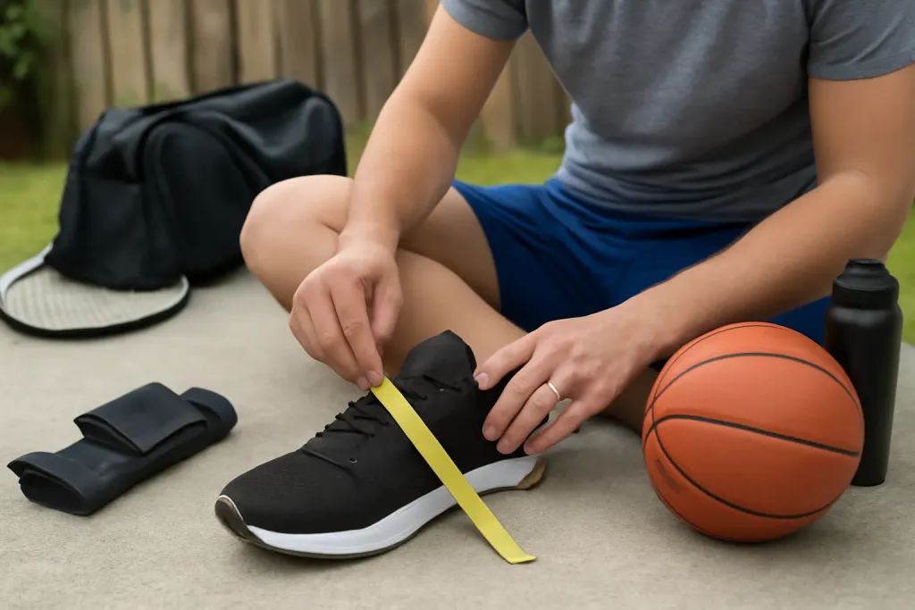 Photo illustrating sizing athletic shoes growing foot