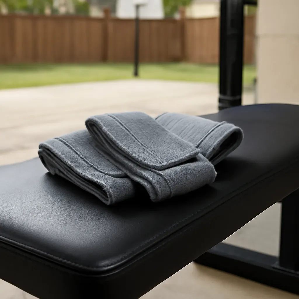 AI-generated editorial product photograph (not the exact linked listing) of athletic wrist and ankle support wraps