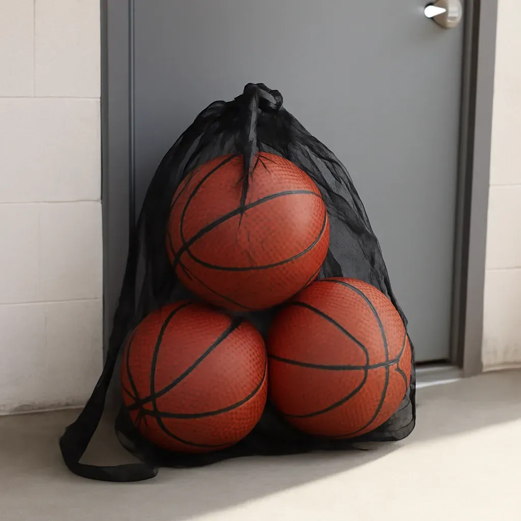 AI-generated editorial product photograph (not the exact linked listing) of basketball ball bag/carrier
