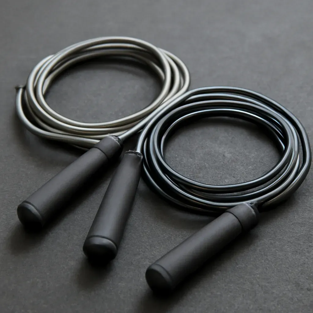 AI-generated editorial product photograph (not the exact linked listing) of beginner jump rope and speed rope set