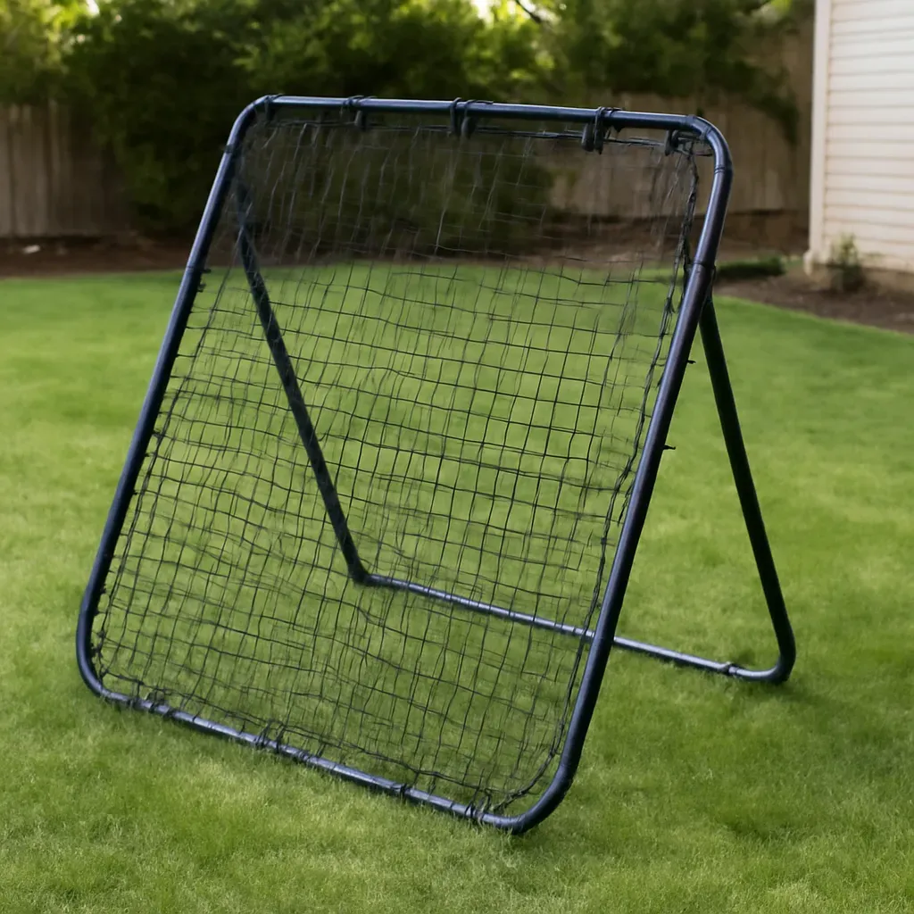 AI-generated editorial product photograph (not the exact linked listing) of portable soccer rebounder net for kids